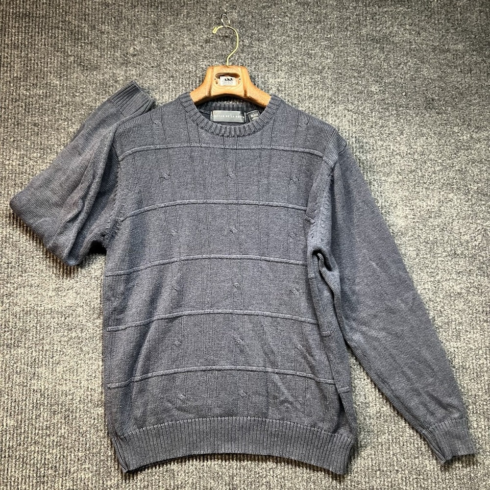 Oscar De La Renta Sweater Mens Large Blue Pullover Long Sleeve Casual Round Neck